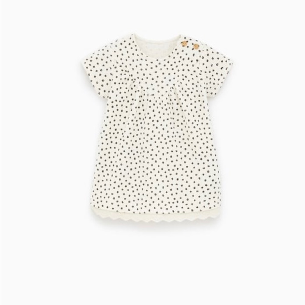 Zara Baby Polka Dot Dress w/ Swiss Embroidery Size 2-3 Color Ecru w/ Black Dots